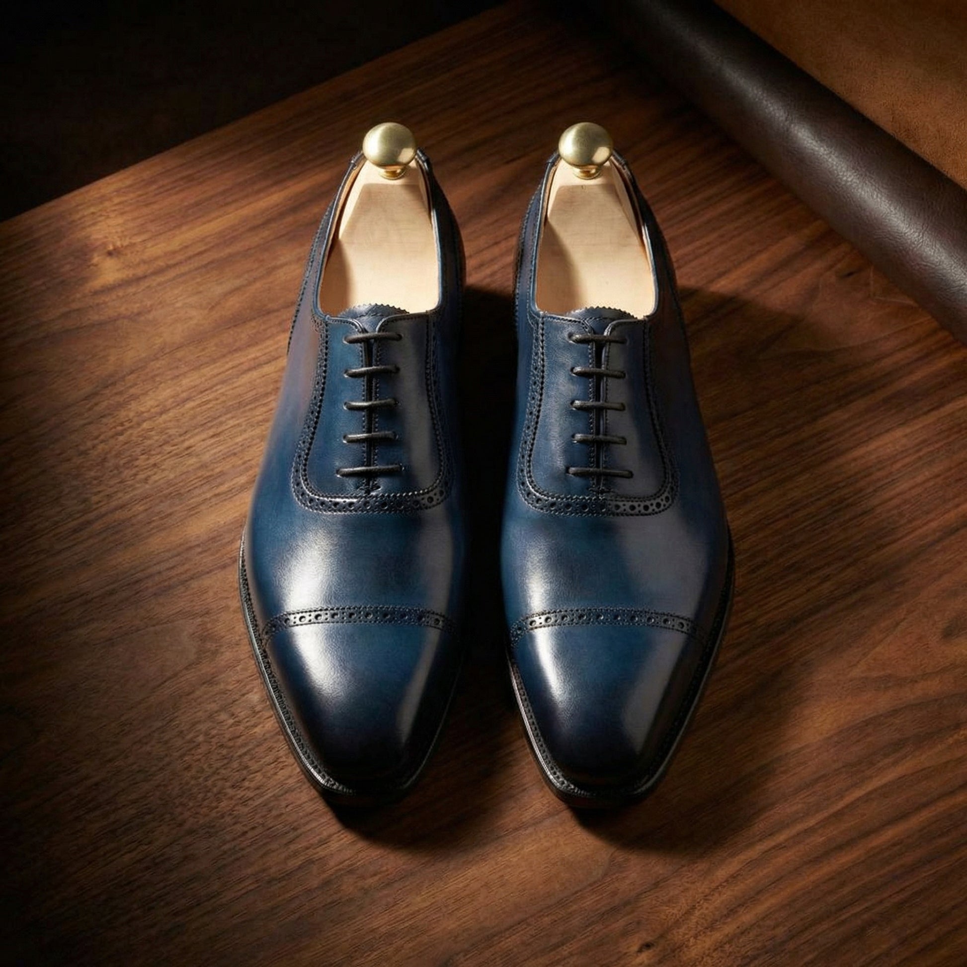 Navy Blue Leather Clapton Brogue Oxfords