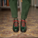 Green Leather Devine Chunky Hiking Combat  Lace Up Boots