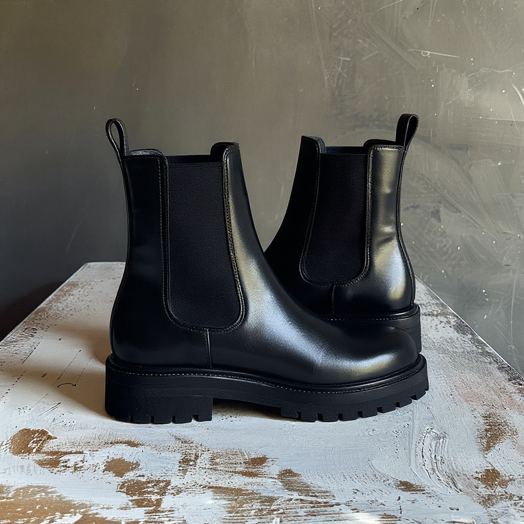 Black Leather Ampelio With Thick Sole Chelsea Boot