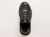 Black Leather Newsara Lace Up Running Sneaker Shoes With Black Sole - Summer 2024 Collection
