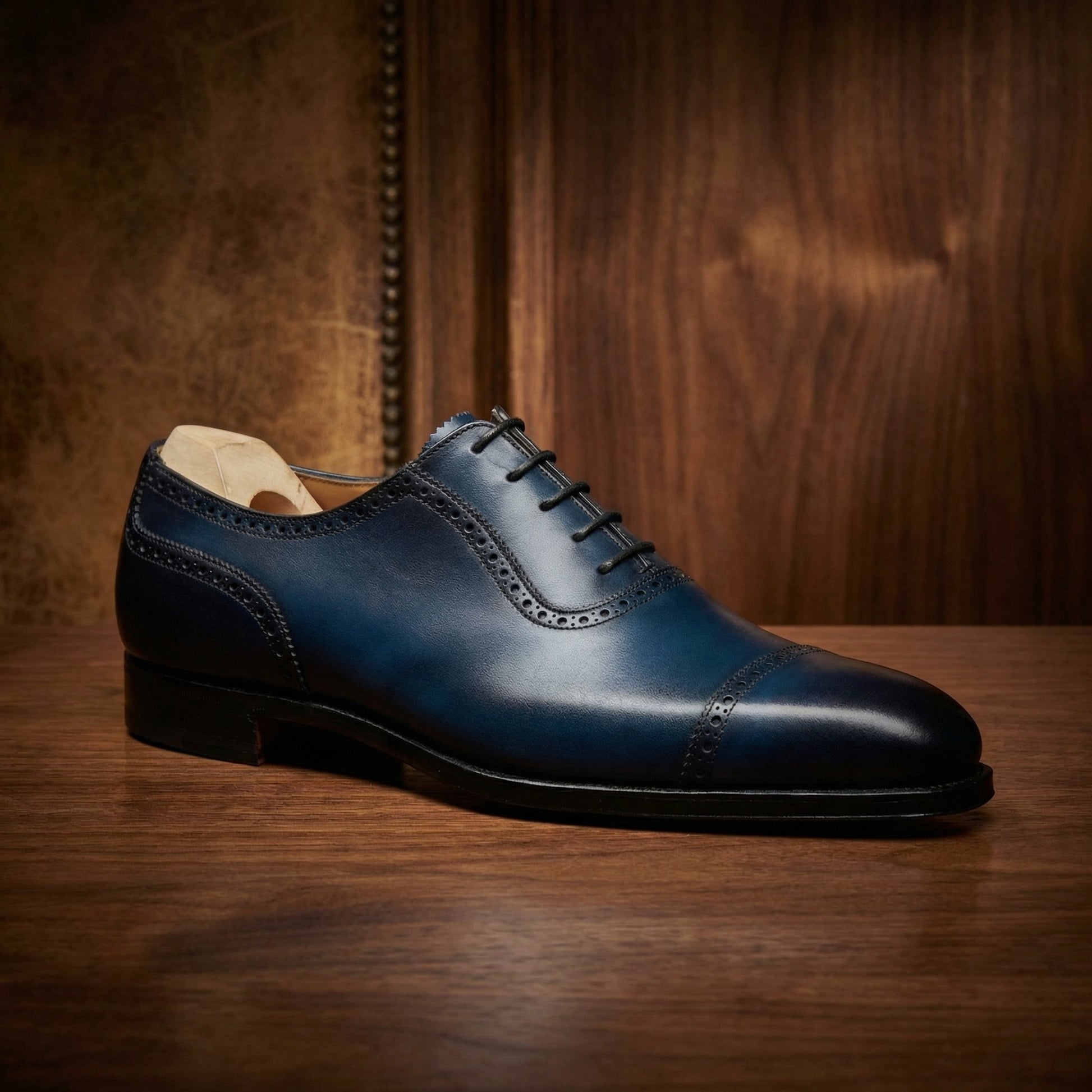 Navy Blue Leather Clapton Brogue Oxfords