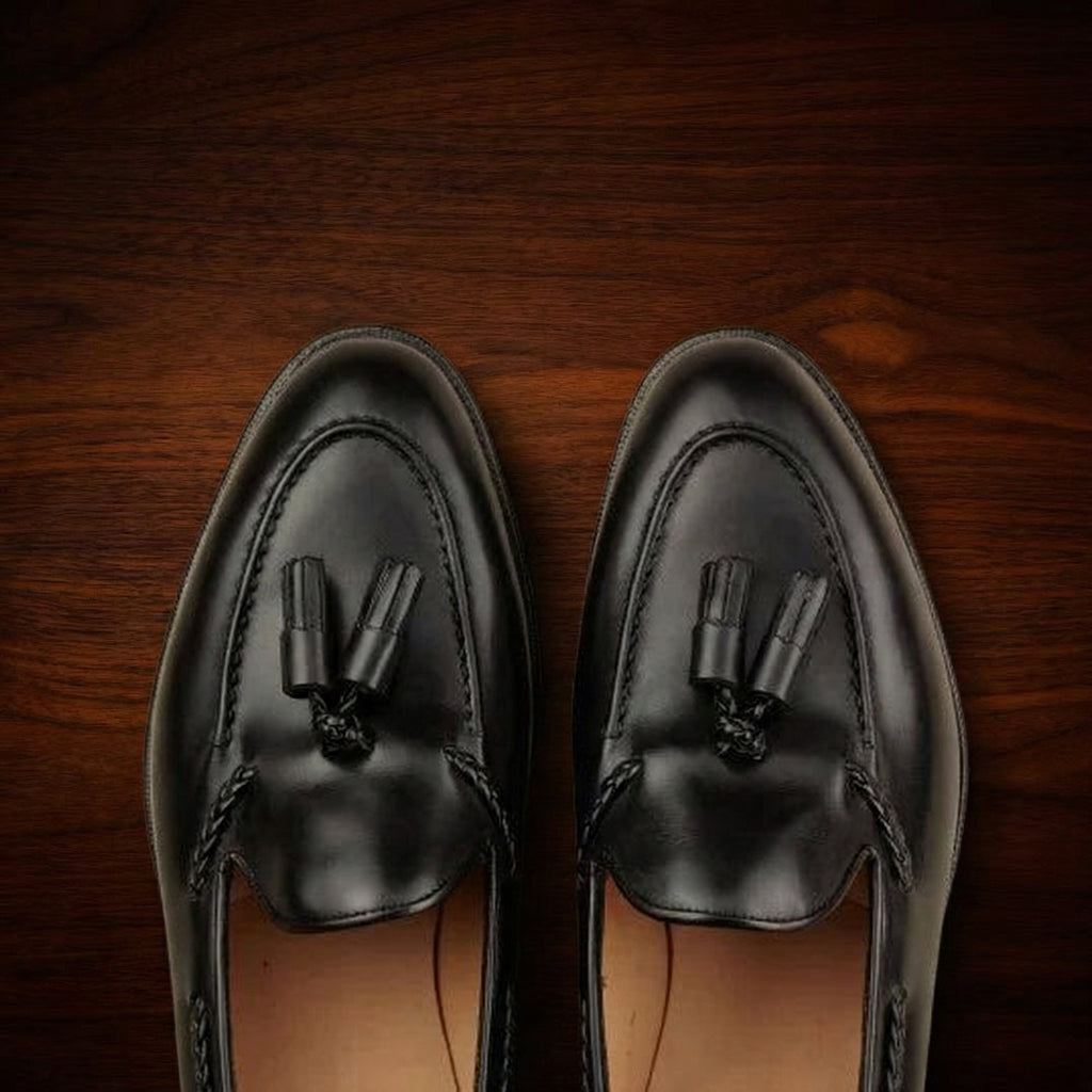 Black Leather Swale Tassel Loafers - Formal Shoes