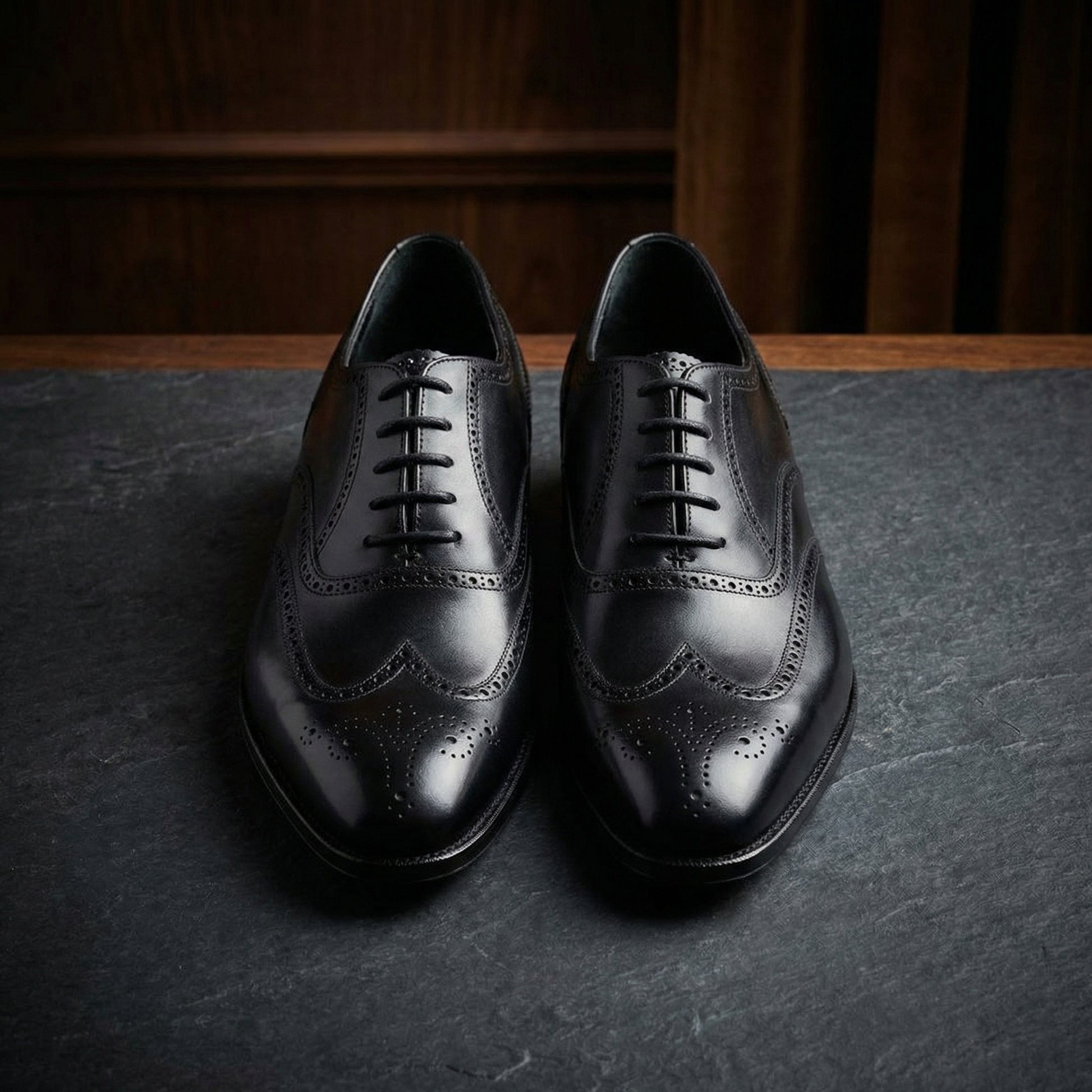 Black Leather Gedling Brogue Oxfords