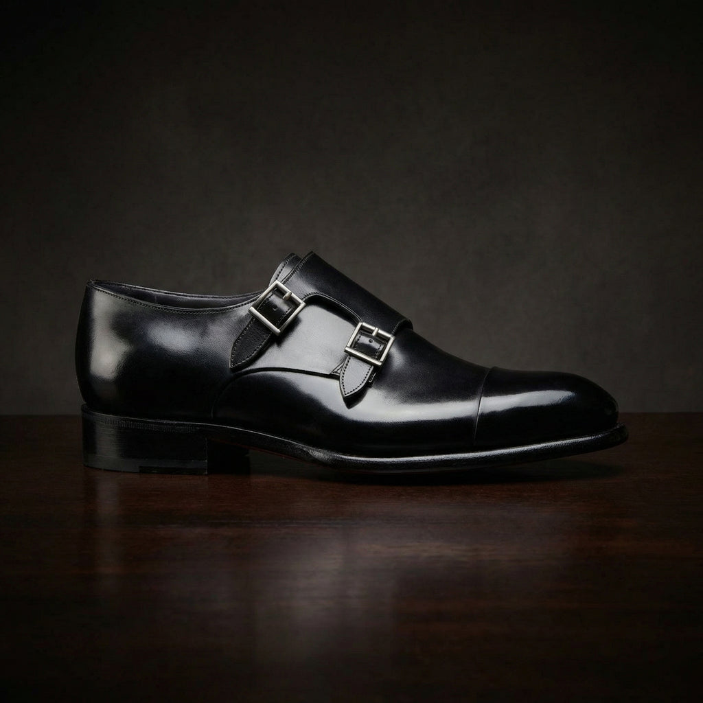 Black Leather Castle Monk Straps - Formal Shoes : The Royale Collection