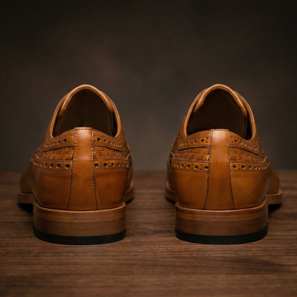 Tan Braided Leather Norwood Brogue Derby Shoes
