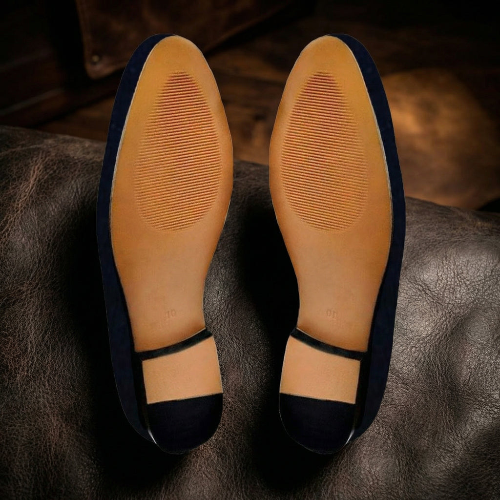 Blue Velvet Champagne Party Embroidered Loafers