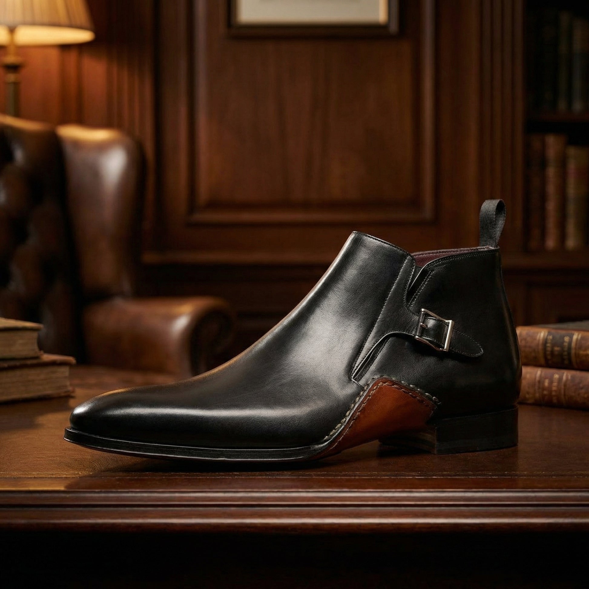 Black Leather Forbes Single Monk Boot