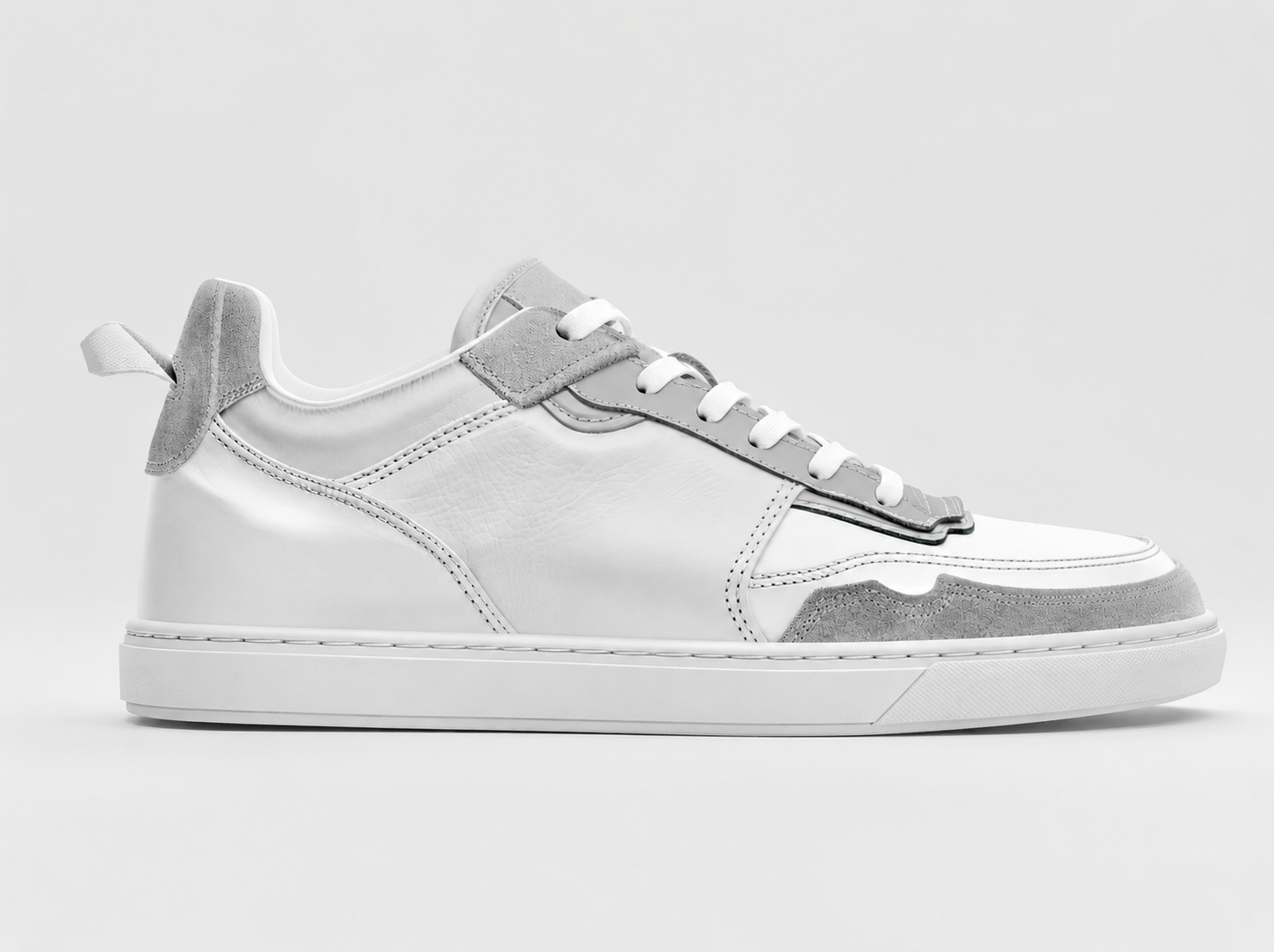 Grey & White Leather Street Sprint Lace-Up Sneakers with White Sole - Summer 2024 Collection