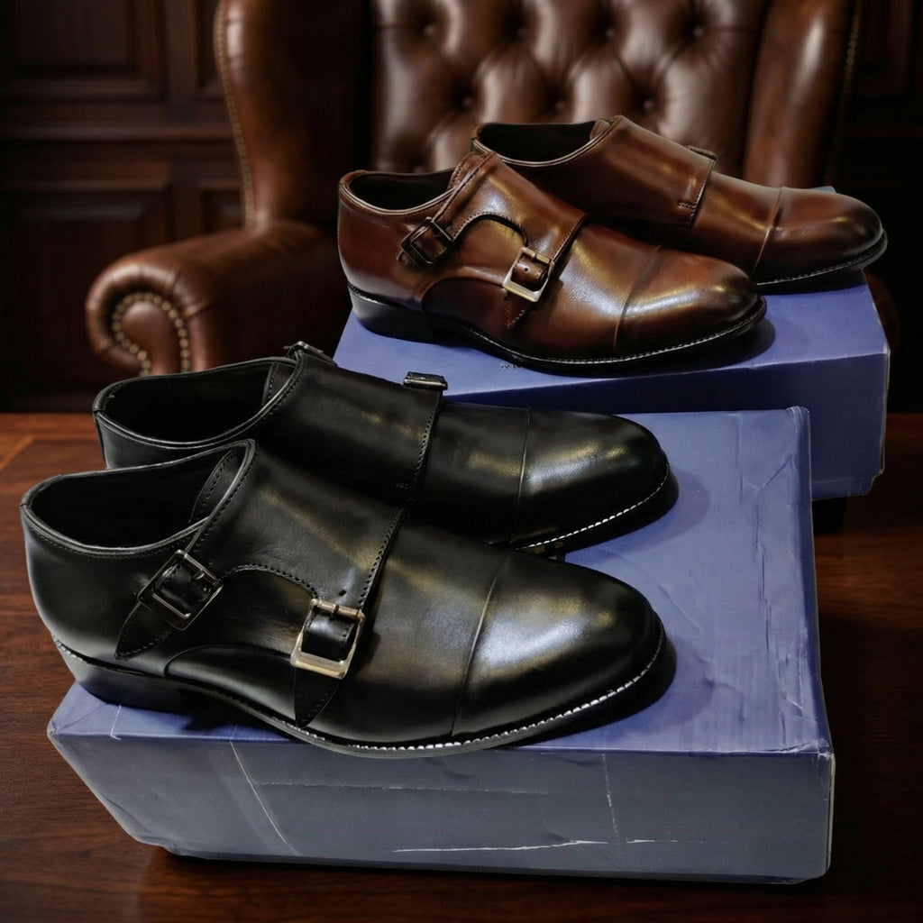 Black Leather Castle Monk Straps - Formal Shoes : The Royale Collection