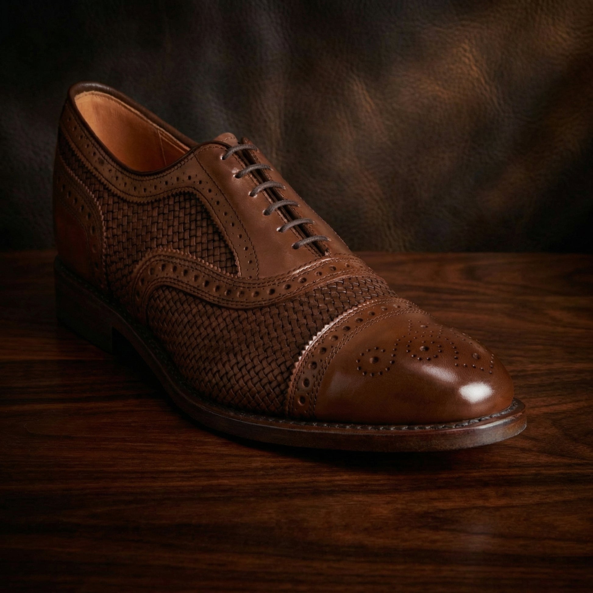 Height Increasing Brown Braided Leather Morice Brogue Oxfords