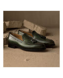 Height Increasing Olive Green Leather Barbican Tassel Loafers