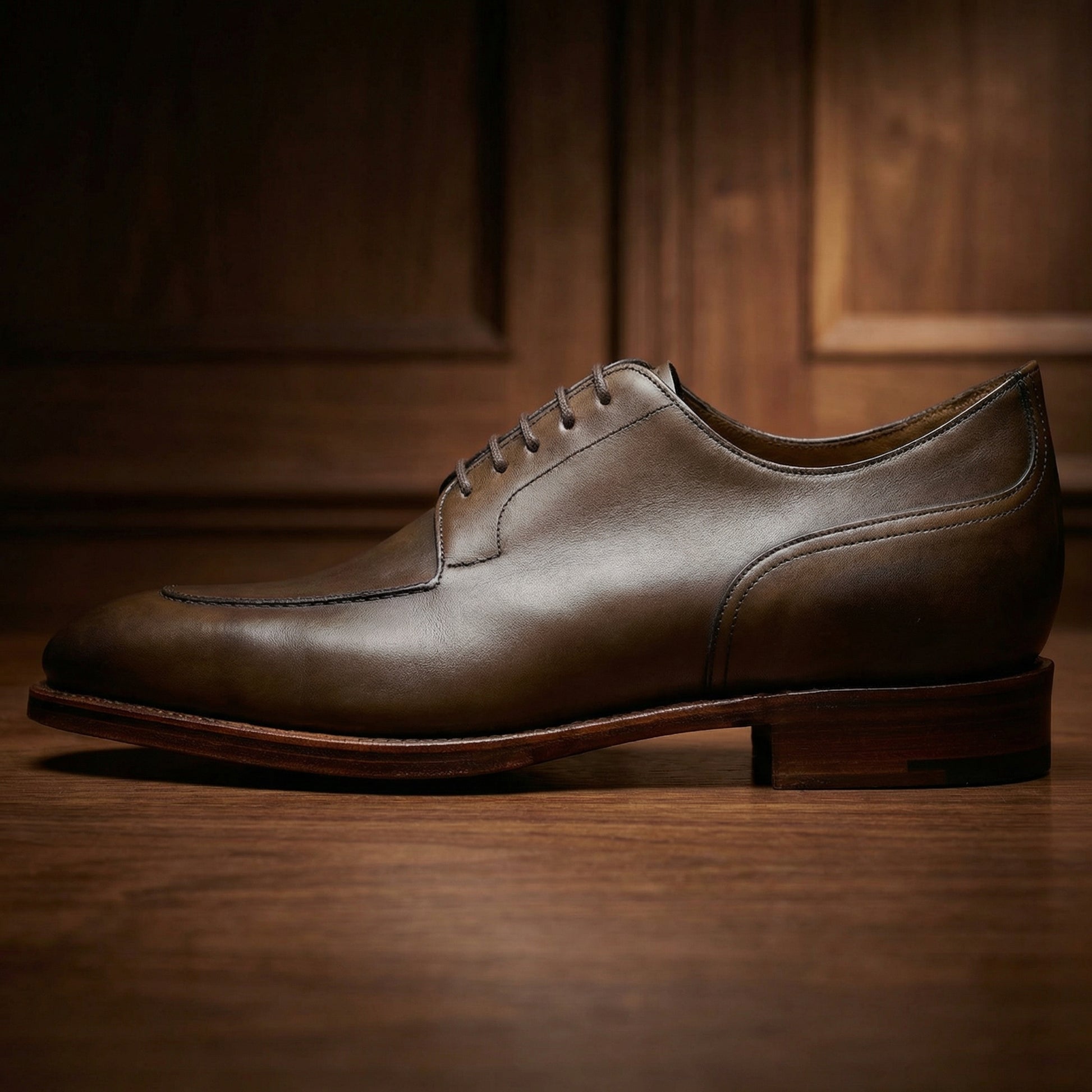 Height Increasing Olive Green Leather Hamlet Derby Shoes