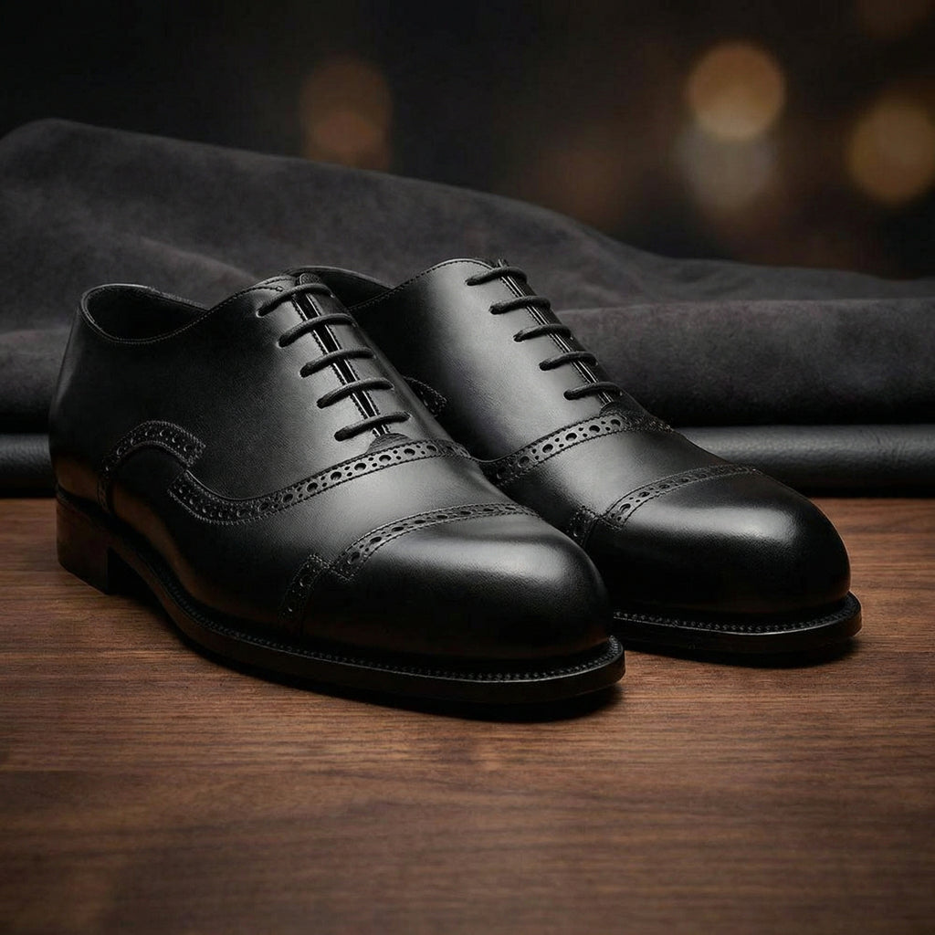Black Leather Broxtowe Brogue Oxfords