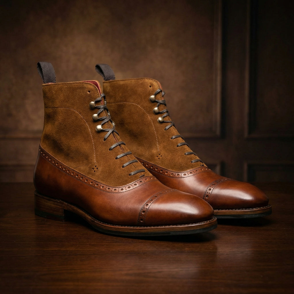 Tan Leather & Suede Clifton Lace Up Boots