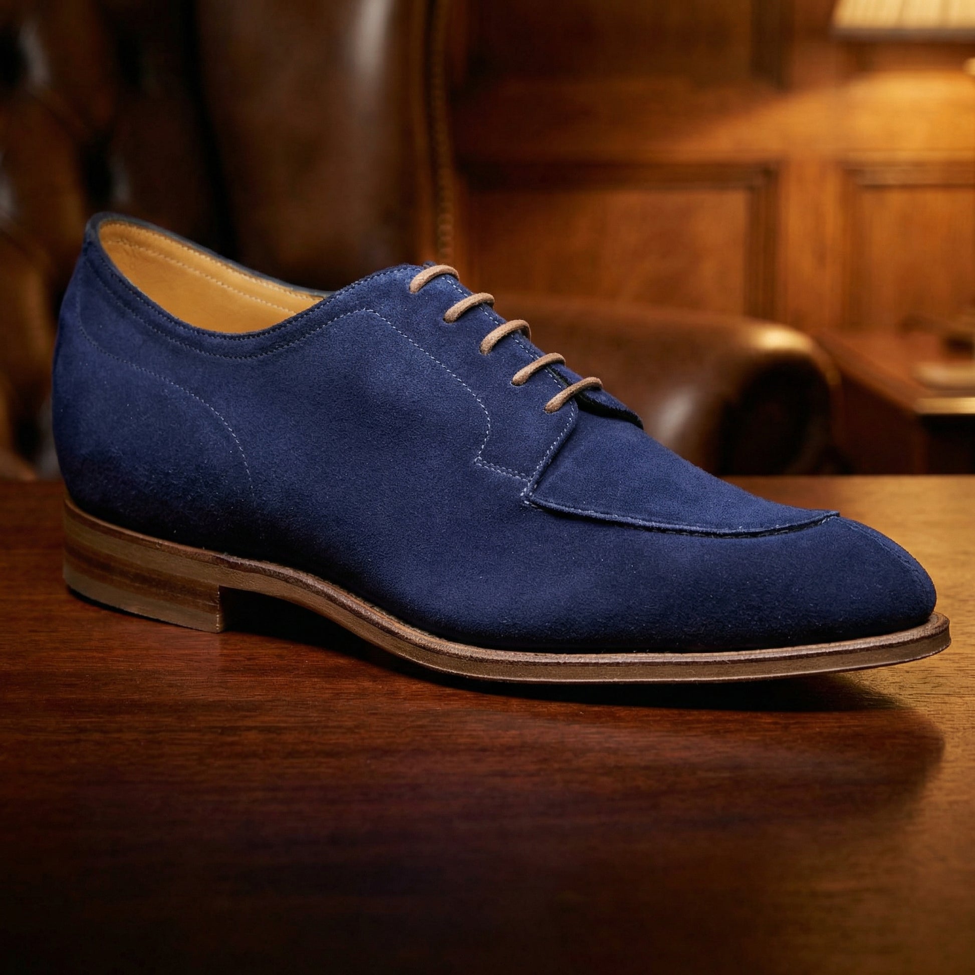 Height Increasing Navy Blue Suede Hamlet Derby Shoes