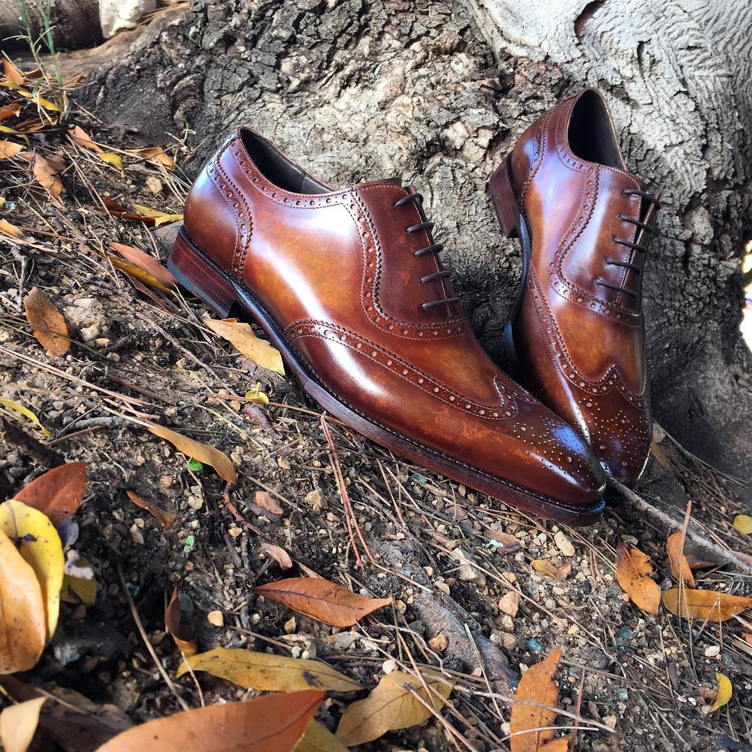 Brown Hand Painted Leather Guarda Brogue Oxfords 