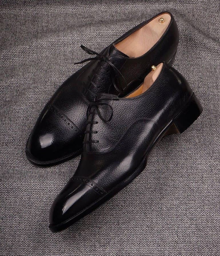 Black Leather Vinto Brogue Toe Cap Oxford Shoes