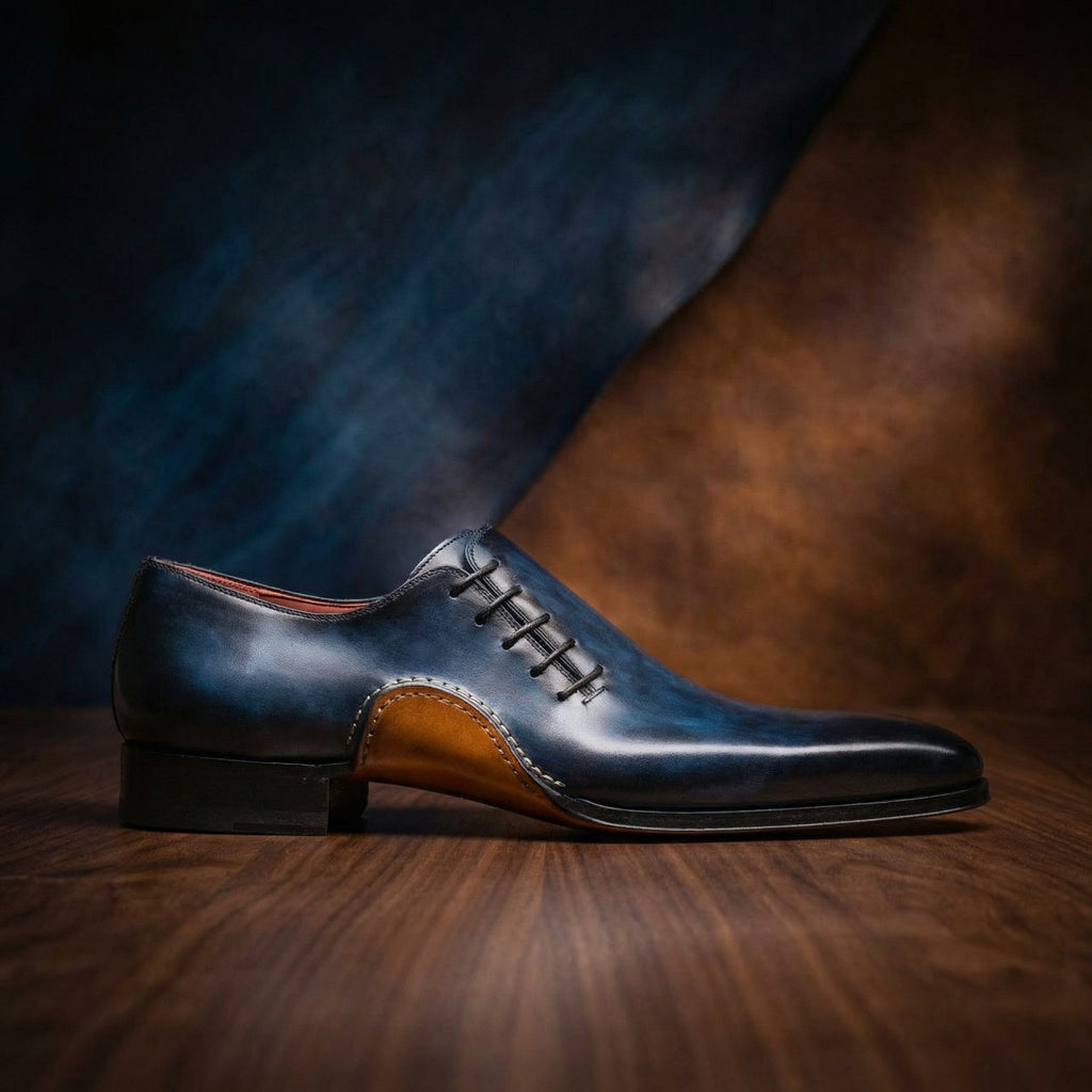 Navy Blue Leather Cobar Oxfords Shoes