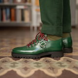 Green Leather Devine Chunky Hiking Combat  Lace Up Boots