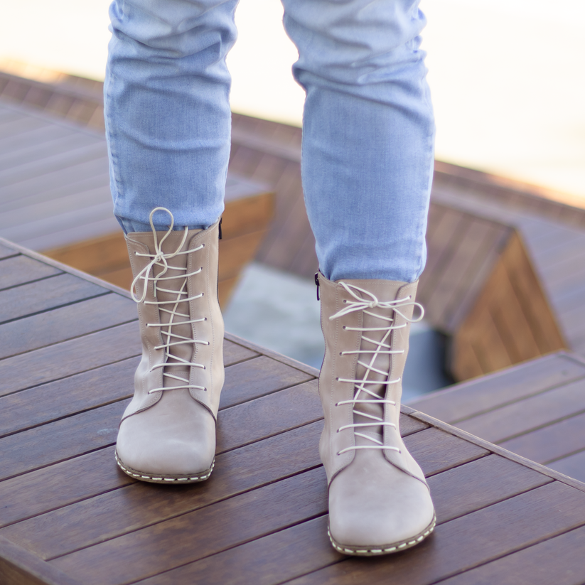 Luxury Edition - Artisian Made Beige Italian Leather Dominante Barefoot Boot
