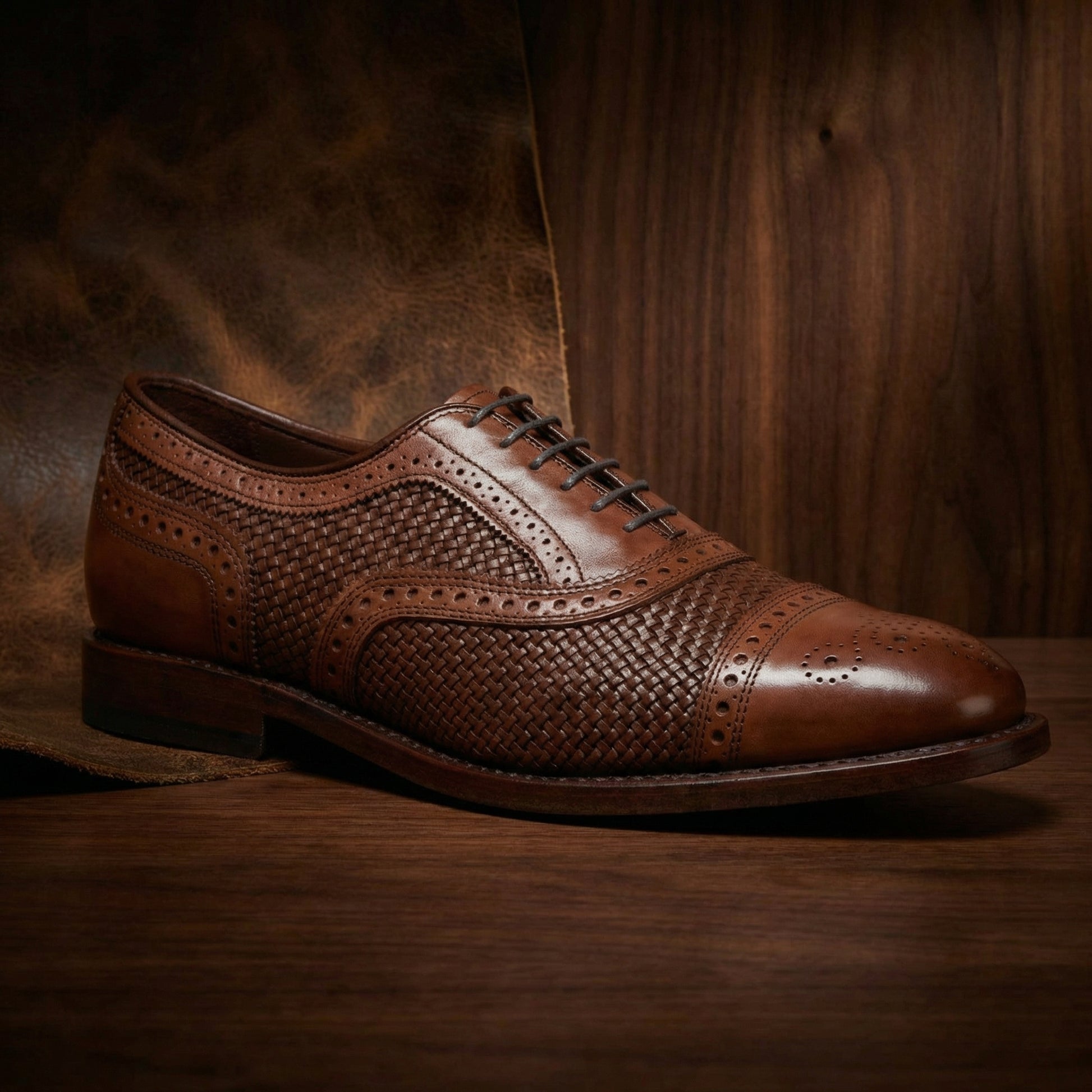 Height Increasing Brown Braided Leather Morice Brogue Oxfords