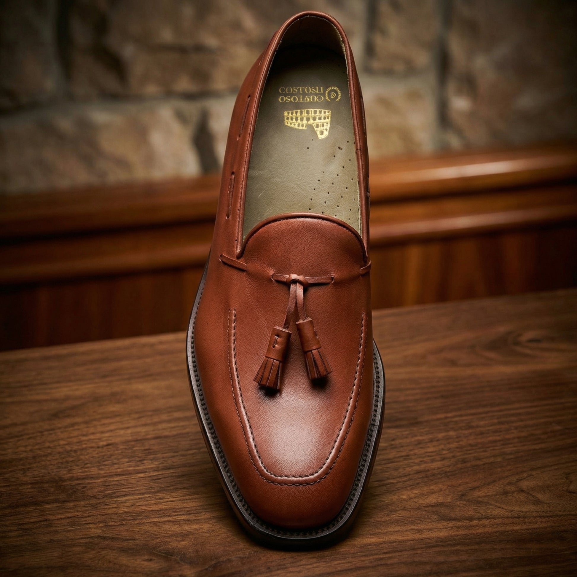 Height Increasing Tan Leather Stanley Tassel Loafers