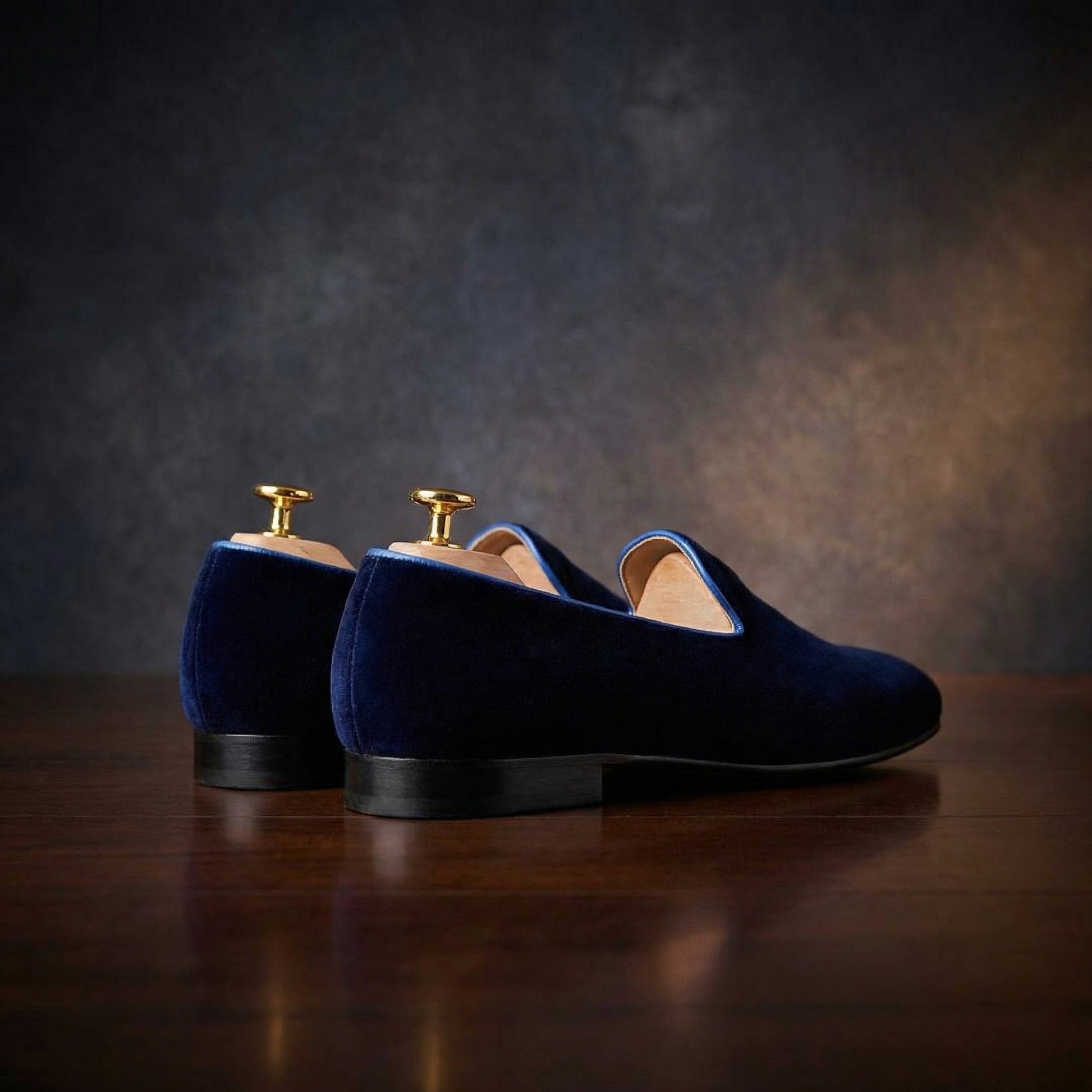 Blue Velvet Gargoyle With Beer Embroidered Loafers
