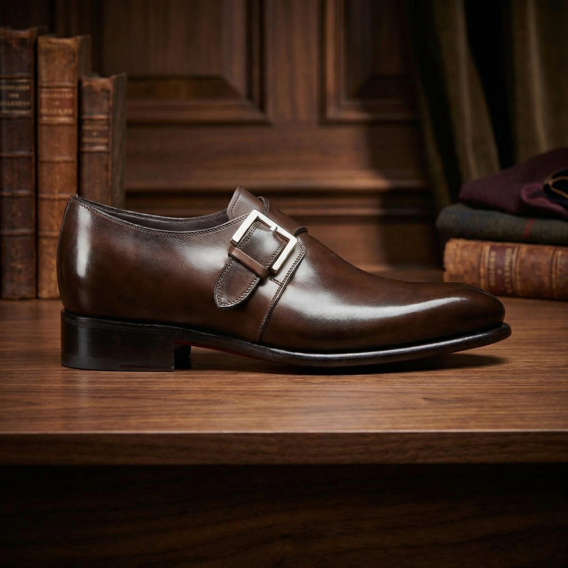 Height Increasing Brown Leather Bromley Monk Straps
