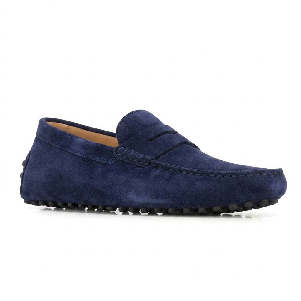 Navy Blue Suede Alcalde Penny Driving Loafers