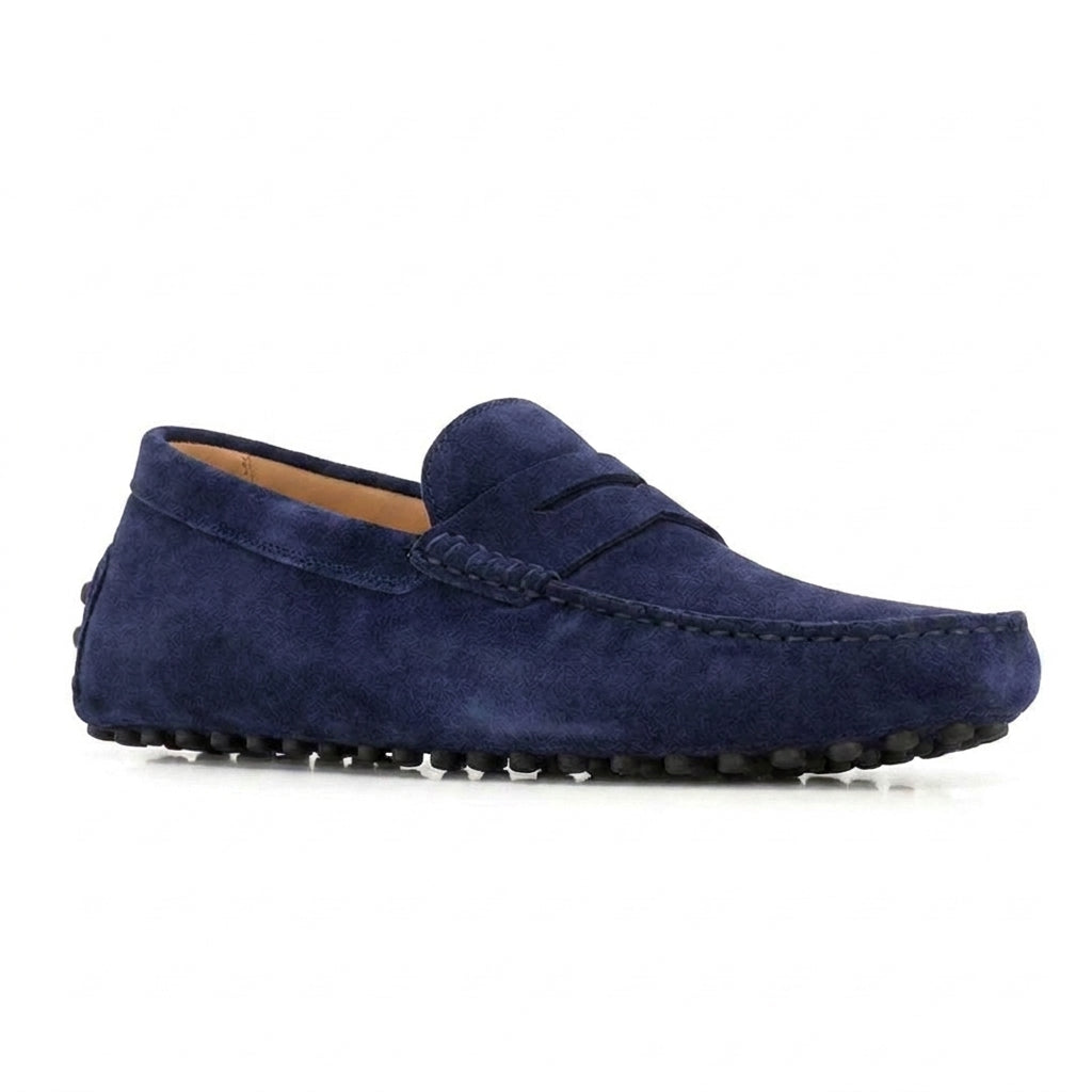 Navy Blue Suede Alcalde Penny Driving Loafers