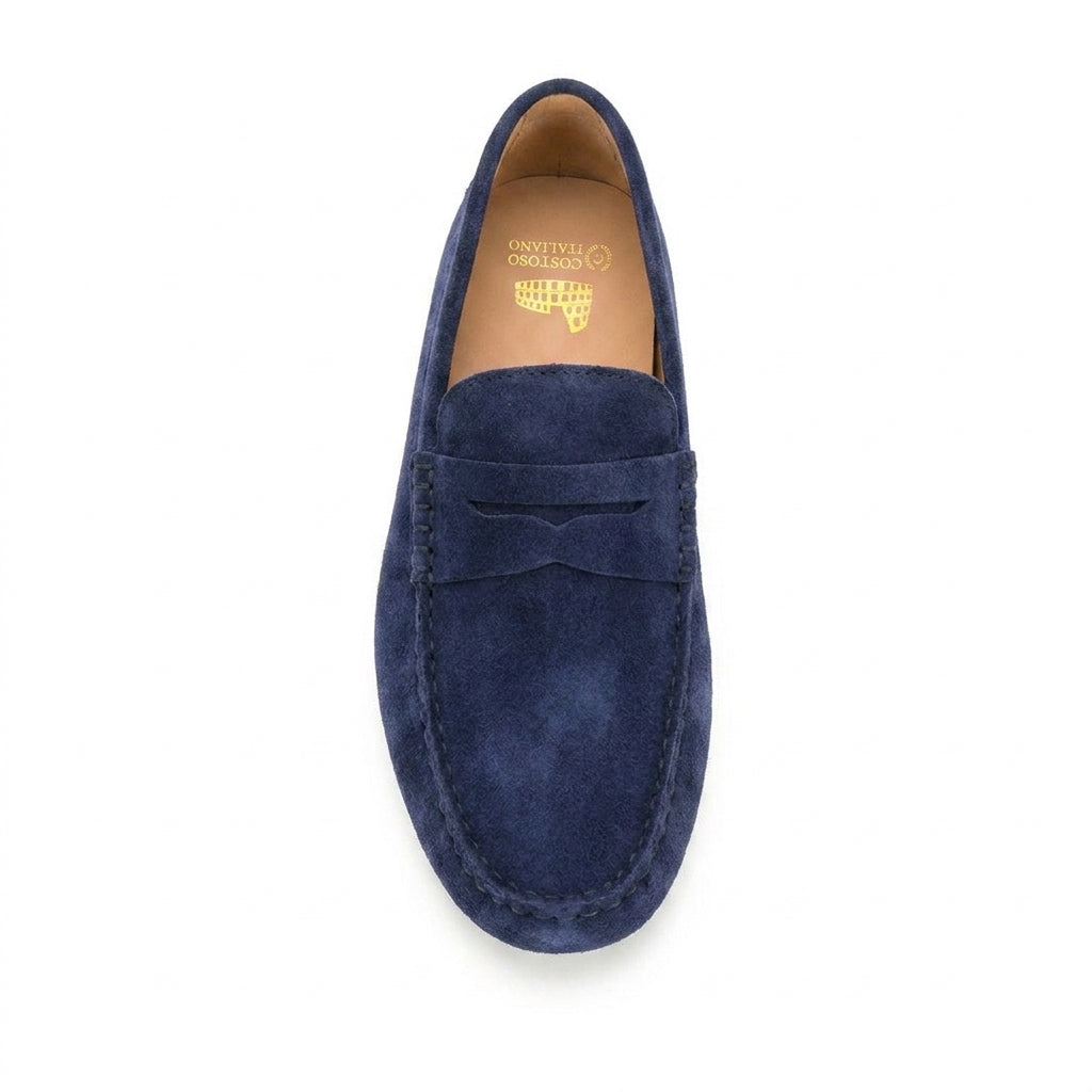 Navy Blue Suede Alcalde Penny Driving Loafers