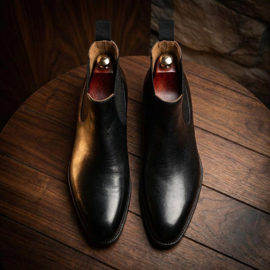 Height Increasing Black Leather Fenland Slip On Chelsea Boots - ITALIAN AW26