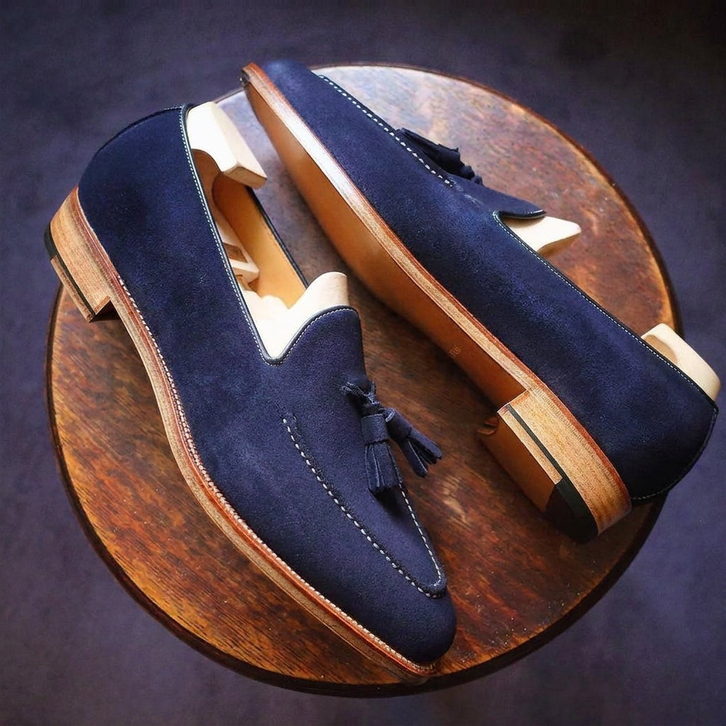 Navy Blue Suede Cadiz Tassel Loafers