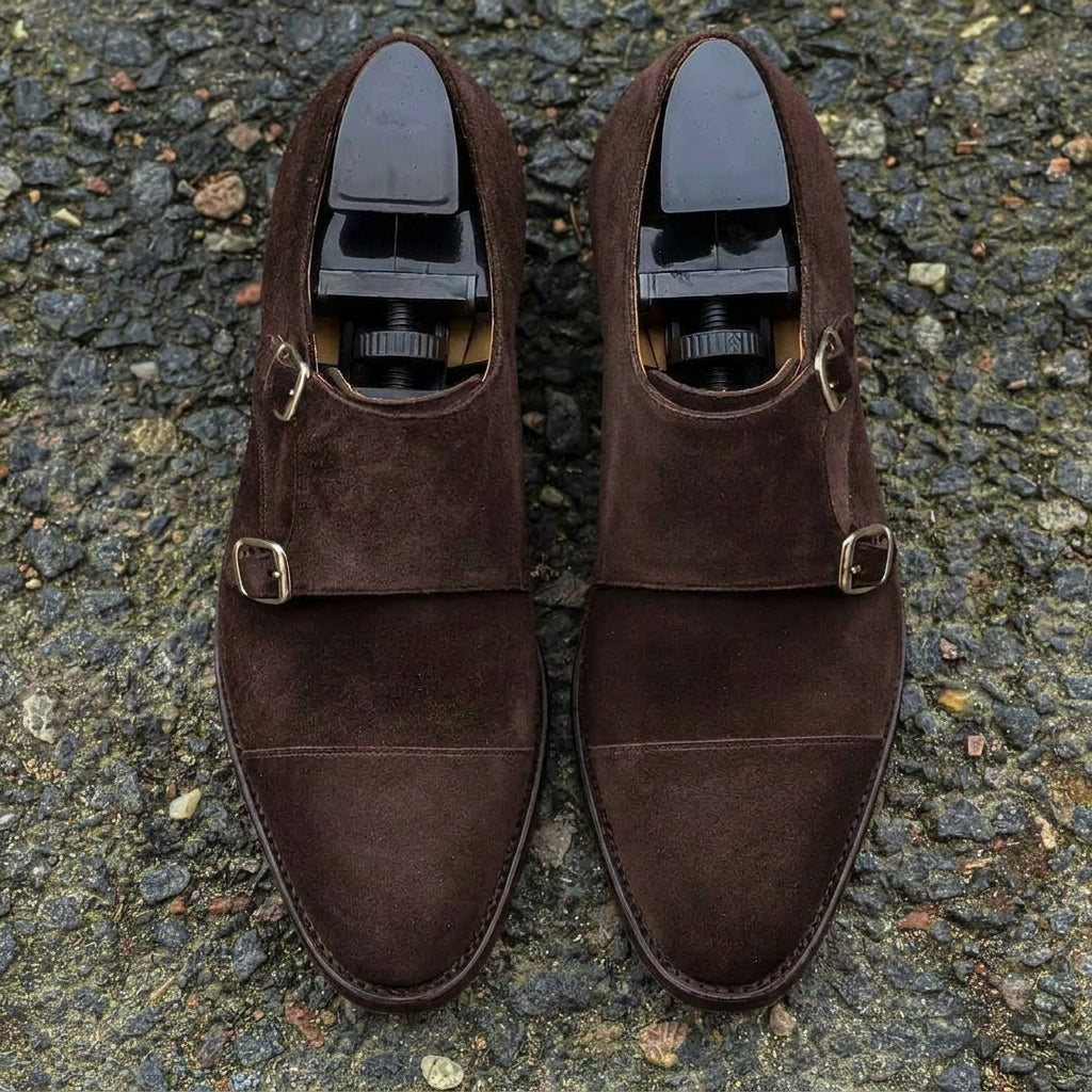 Brown Suede Aarburg Toe Cap Double Monk Straps