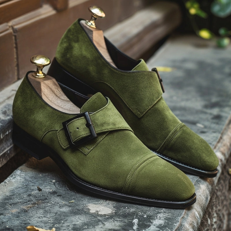 Green Leather and Suede Bernardino Monk Straps