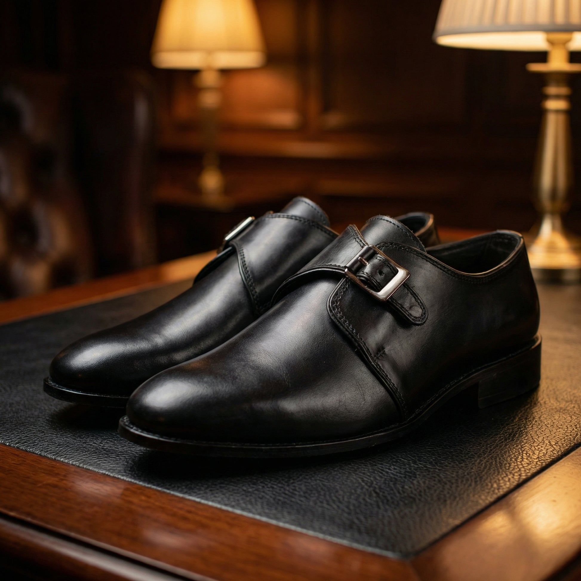 Black Leather Bromley Monk Straps