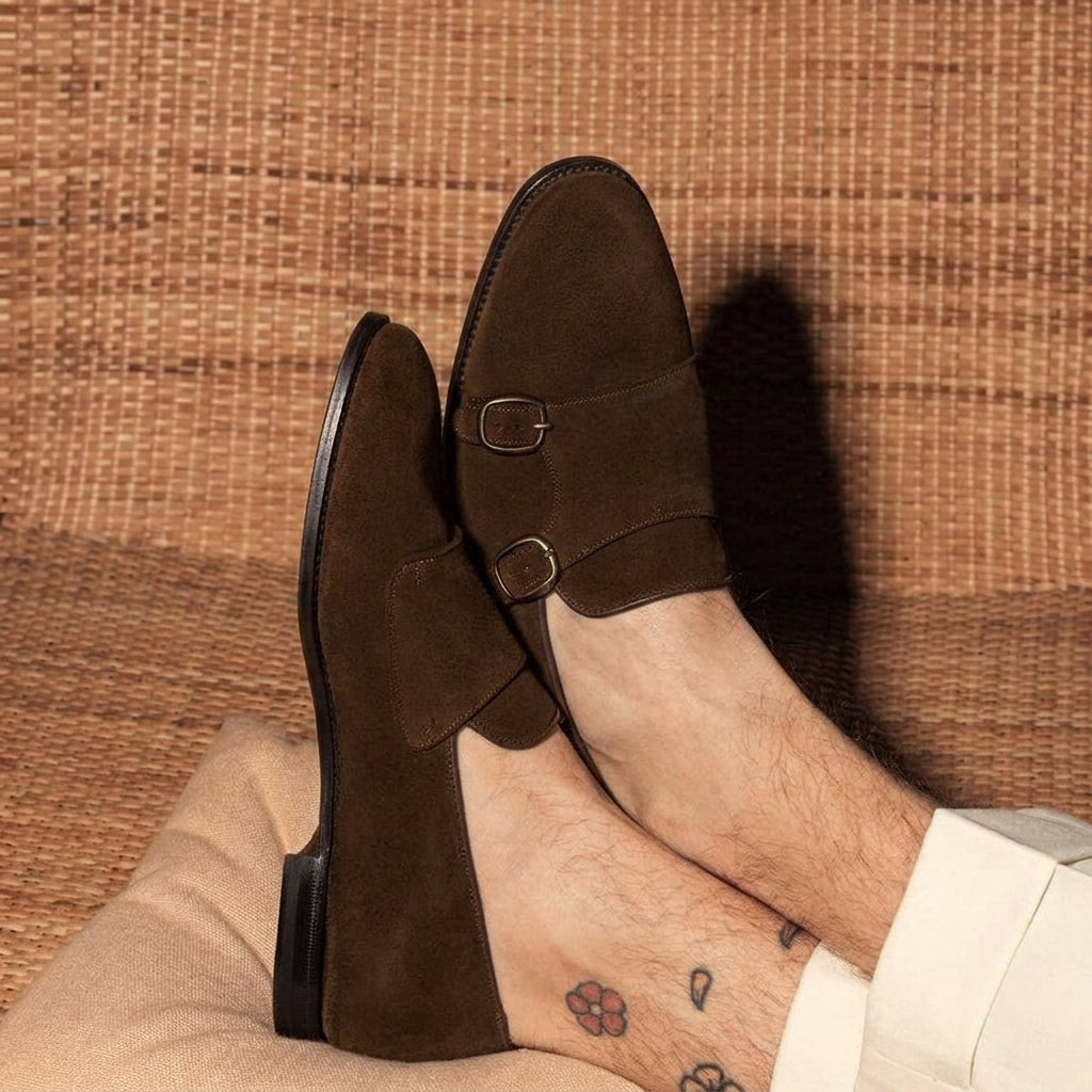 Brown Suede Nicoten Monk Strap Shoes