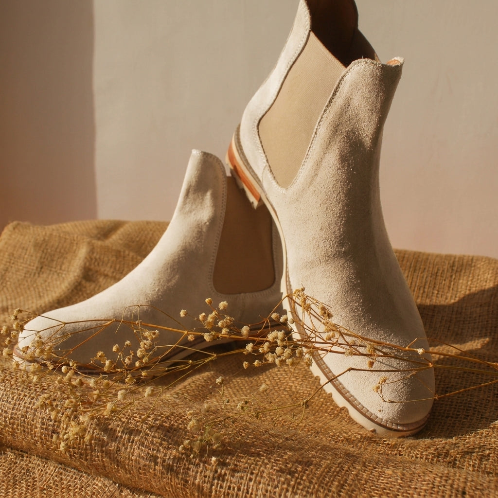 Beige Suede Leather Ferneto Chunky Chelsea Boots - Hiking and Trekking Boots