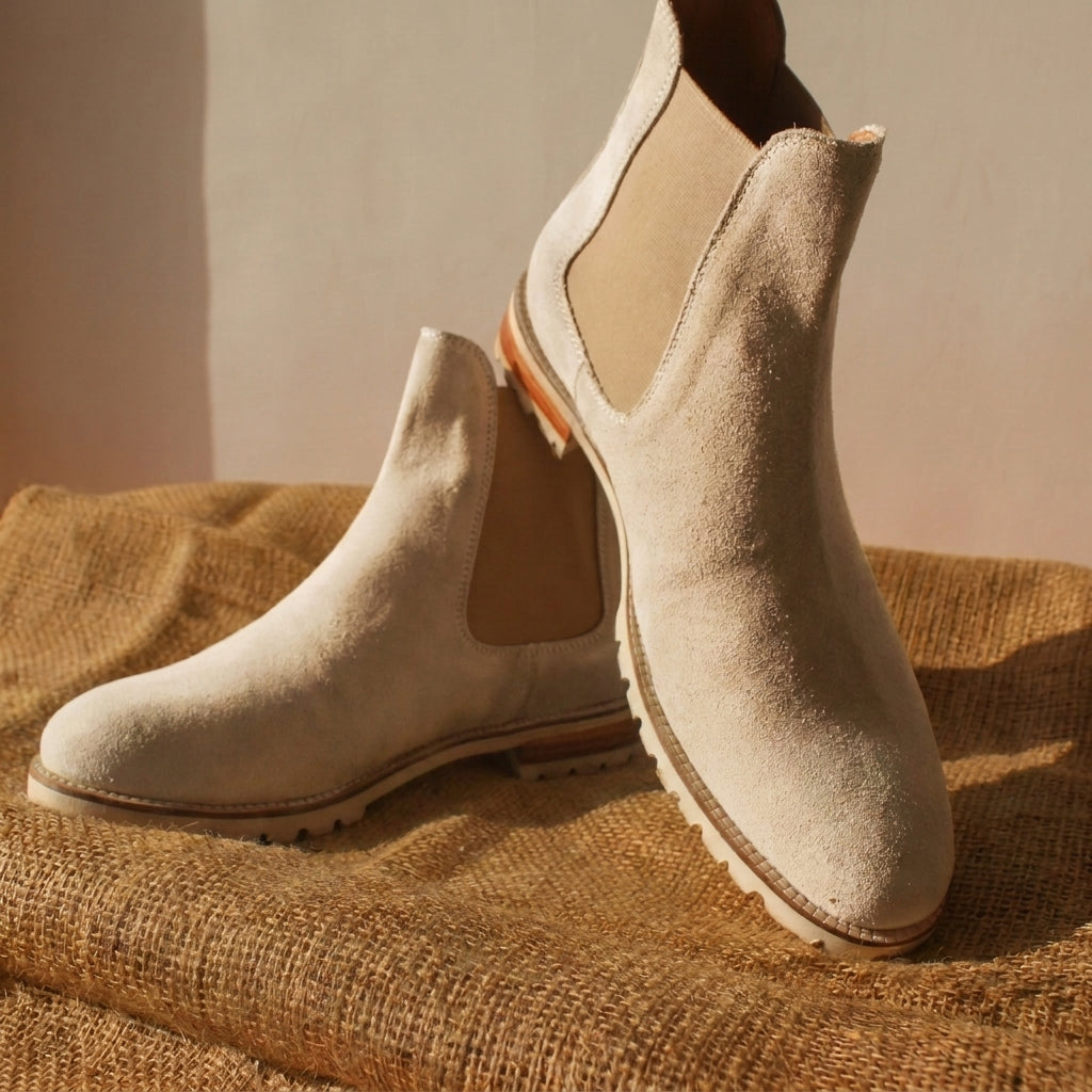 Beige Suede Leather Ferneto Chunky Chelsea Boots - Hiking and Trekking Boots