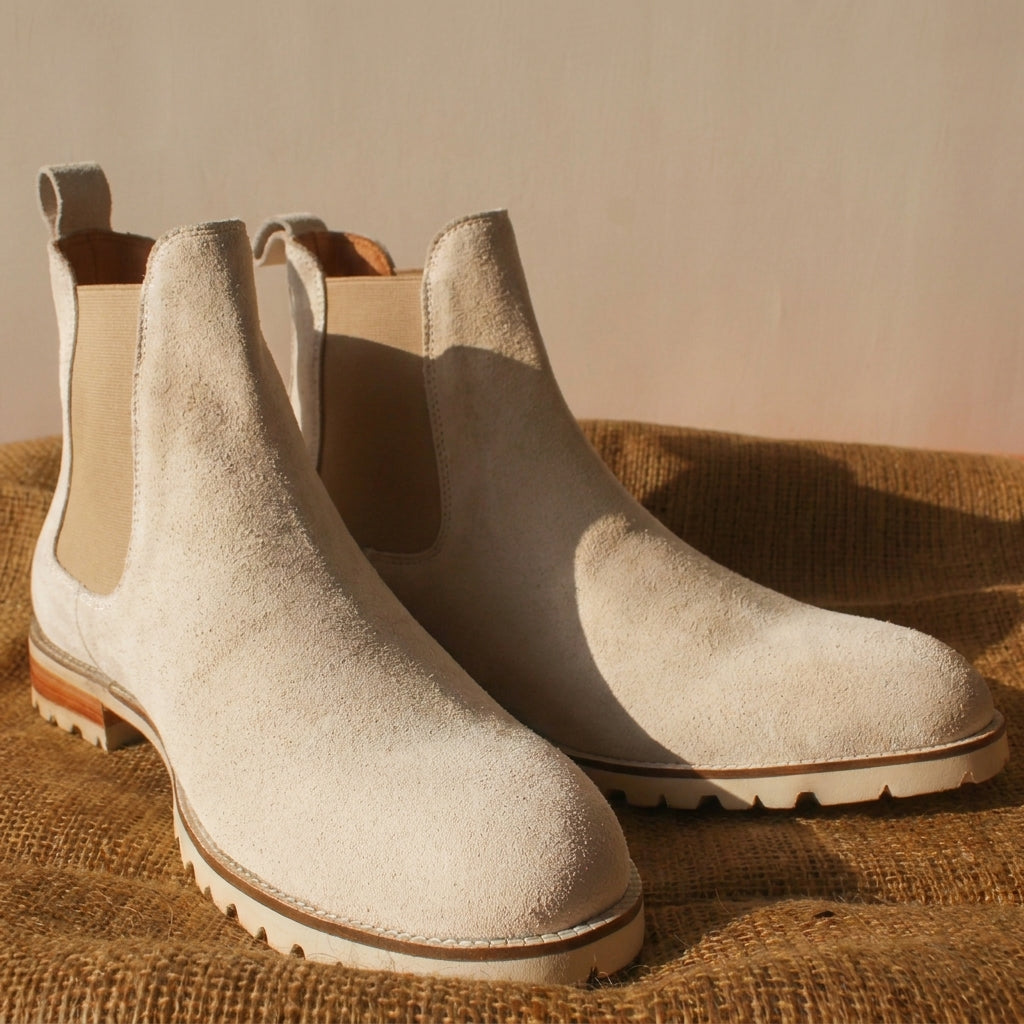 Beige Suede Leather Ferneto Chunky Chelsea Boots - Hiking and Trekking Boots