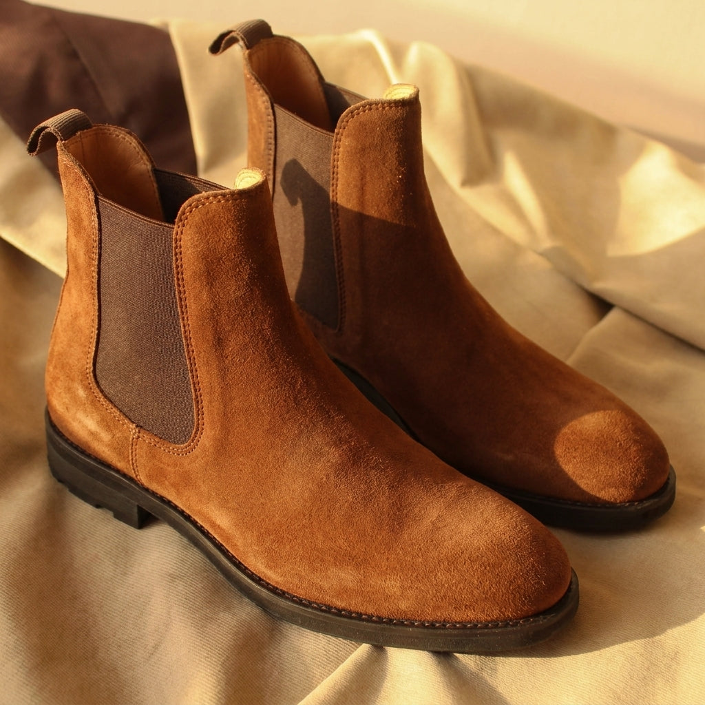 Brown Suede Leather Ferneto Chunky Chelsea Boots - Hiking and Trekking Boots