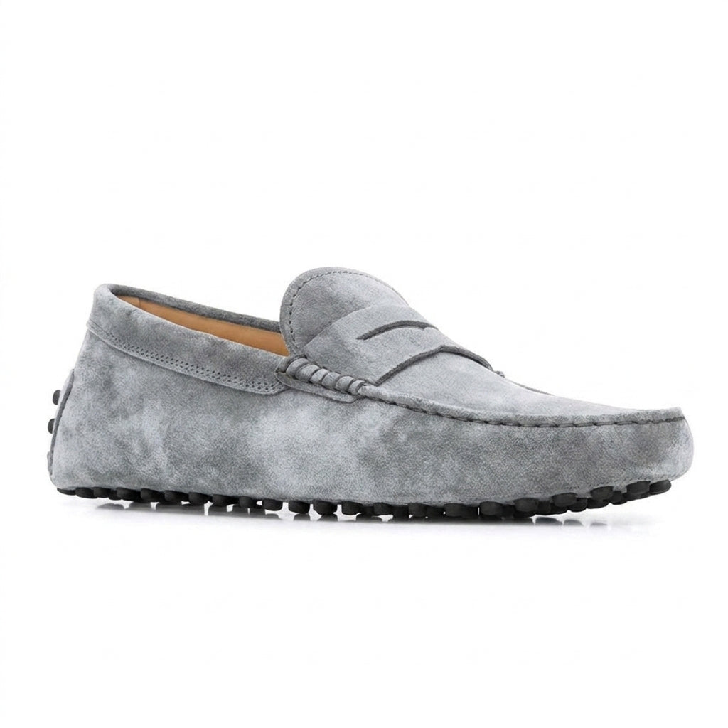 Height Increasing Grey Suede Alcalde Penny Driving Loafers