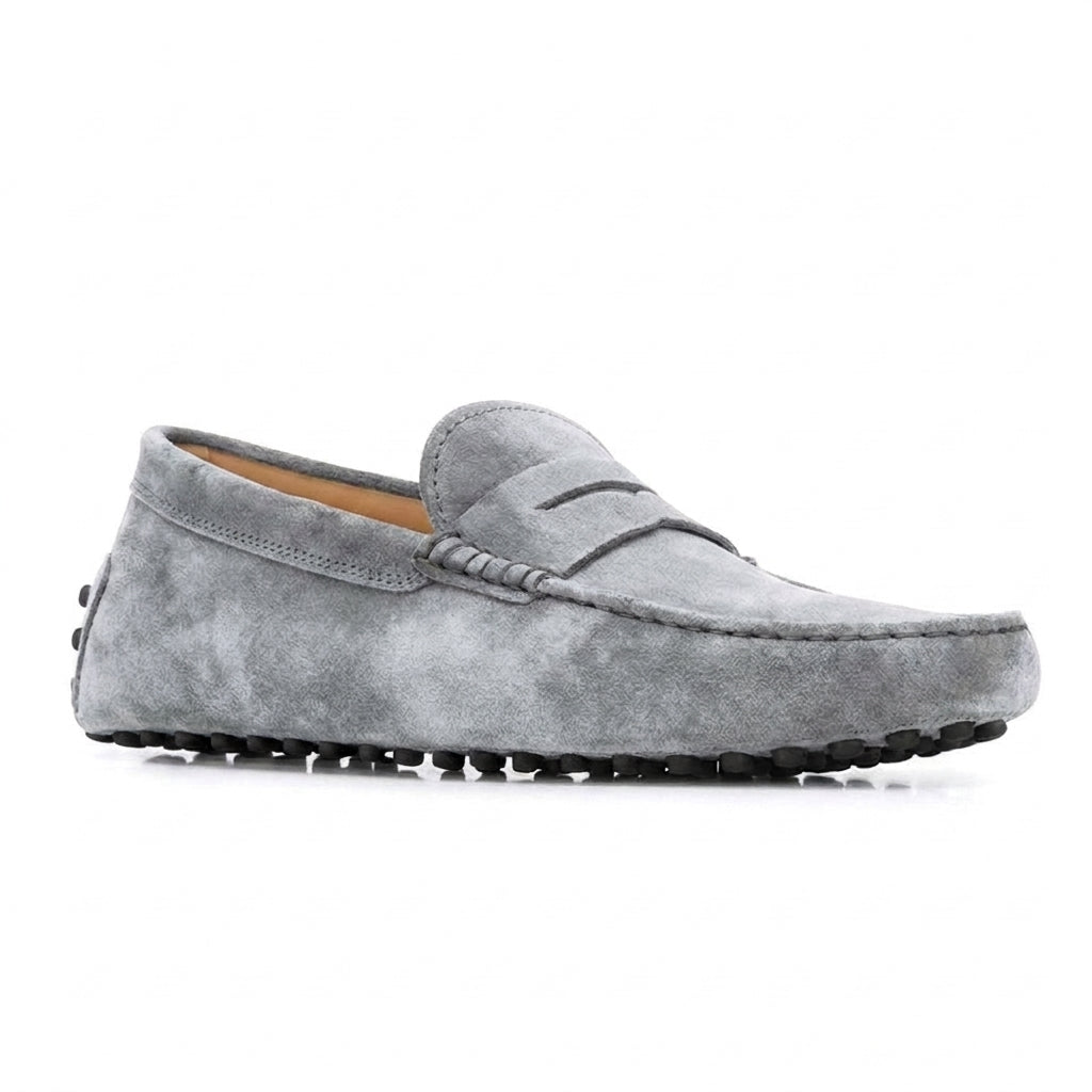 Height Increasing Grey Suede Alcalde Penny Driving Loafers