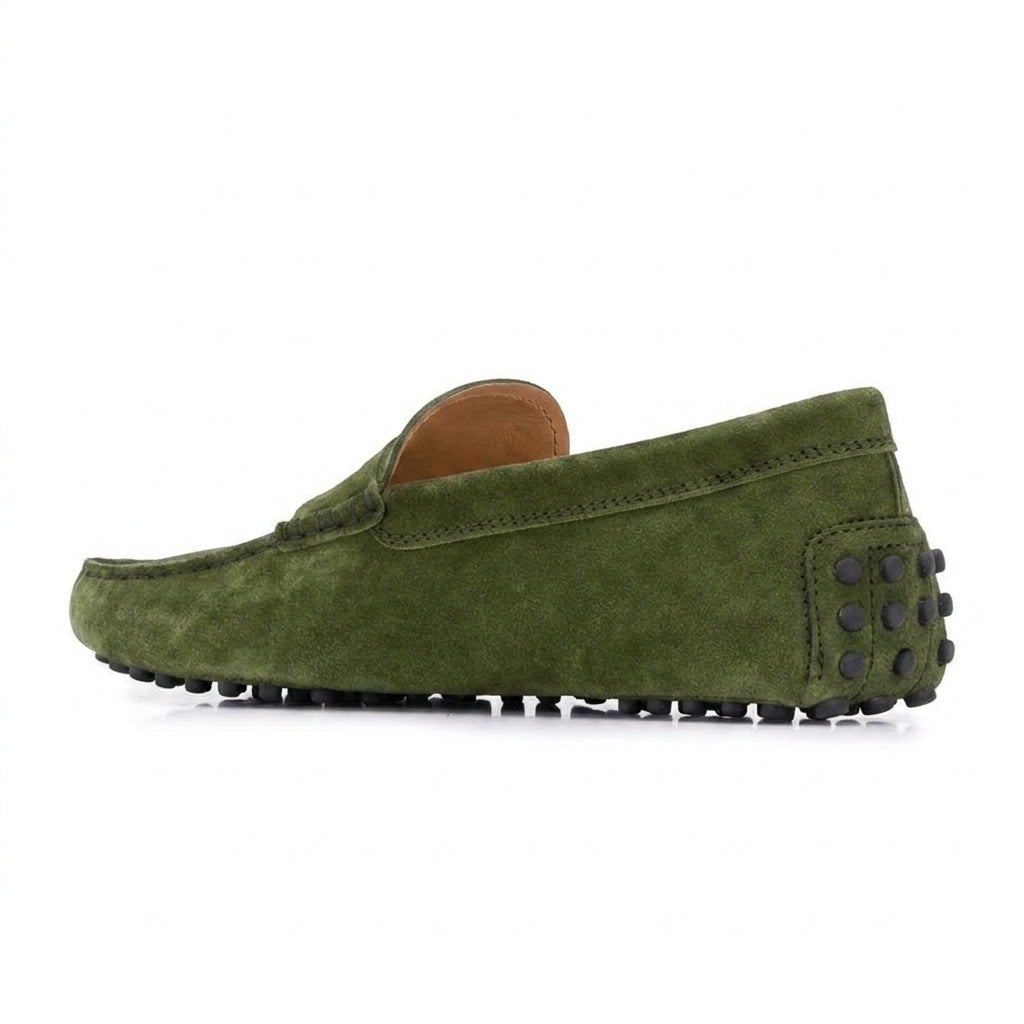 Height Increasing Green Suede Alcalde Penny Driving Loafers