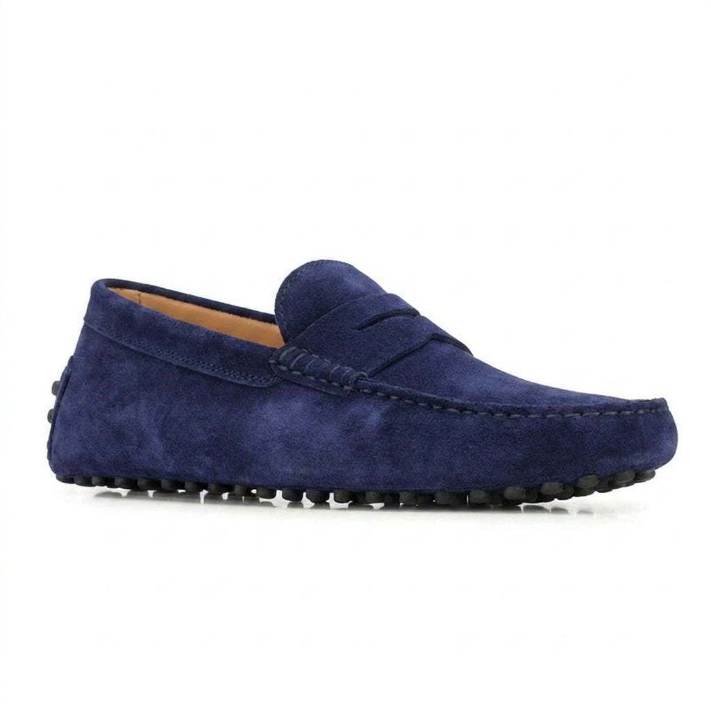 Height Increasing Navy Blue Suede Alcalde Penny Driving Loafers