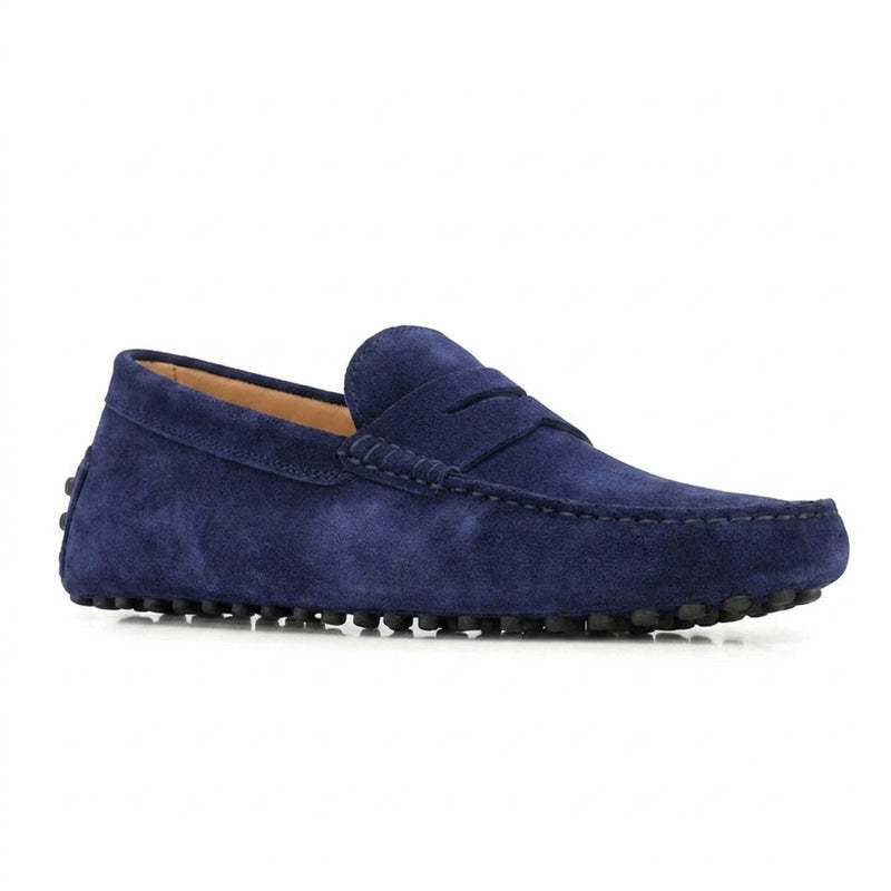 Height Increasing Navy Blue Suede Alcalde Penny Driving Loafers
