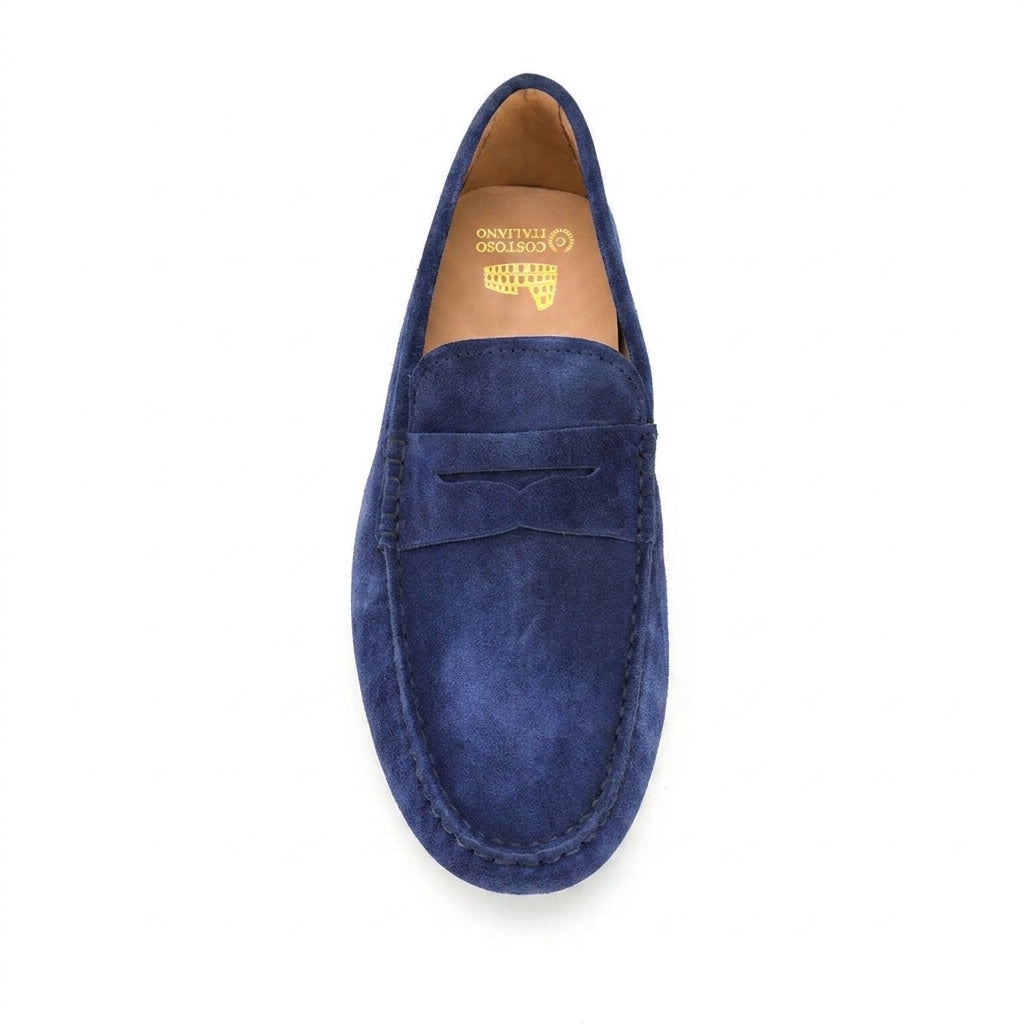 Height Increasing Navy Blue Suede Alcalde Penny Driving Loafers