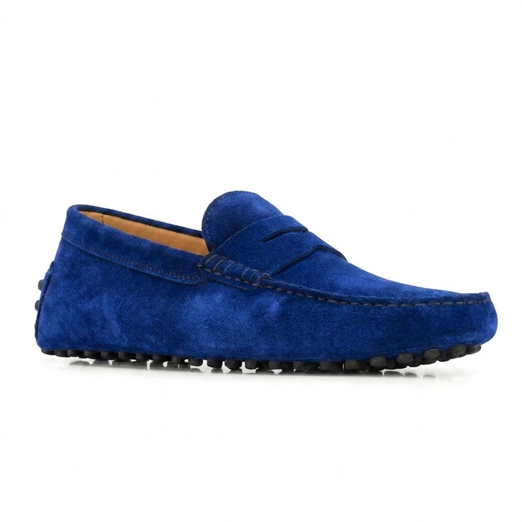 Height Increasing Navy Blue Suede Alcalde Penny Driving Loafers