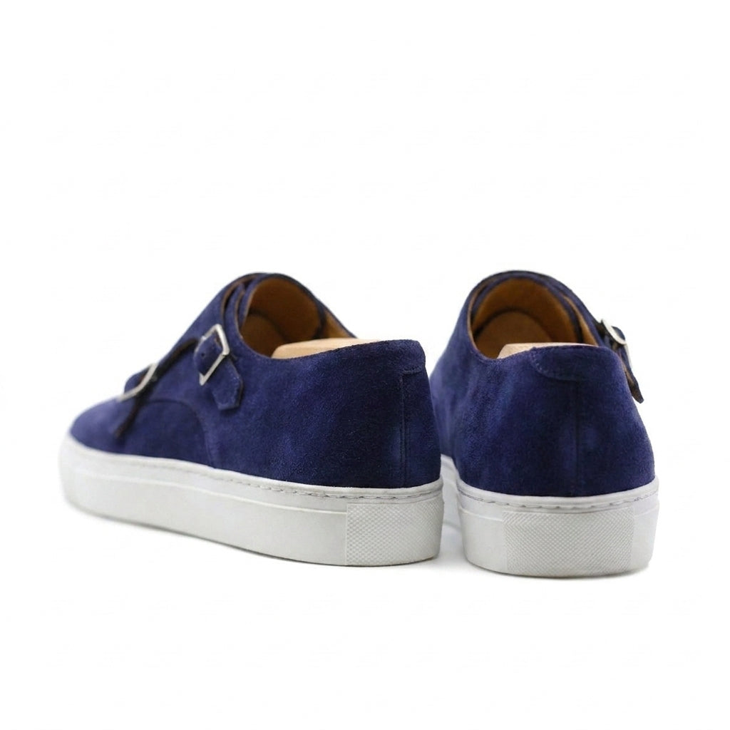 Height Increasing Navy Blue Suede Ferrol Monk Strap Sneakers