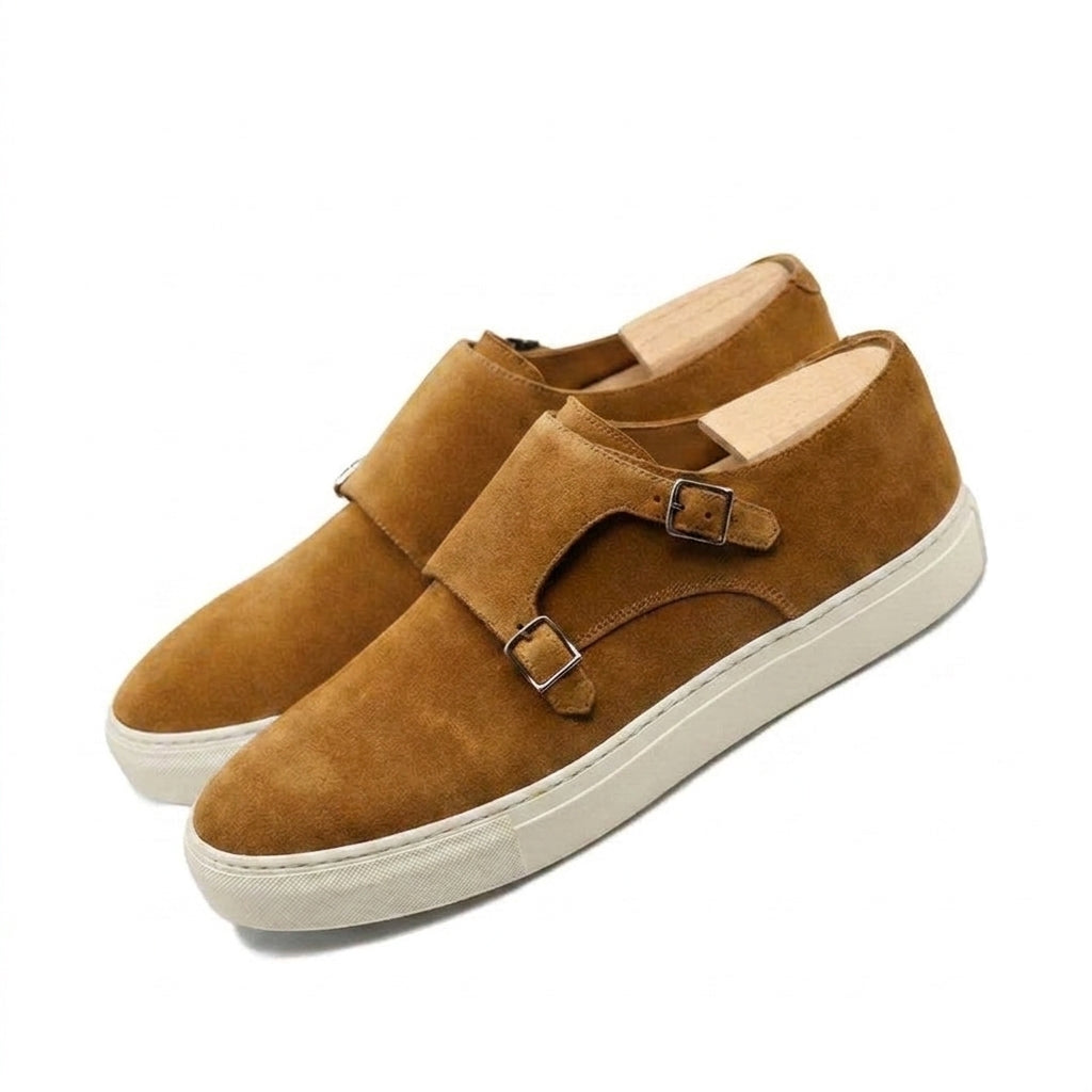 Height Increasing Tan Suede Ferrol Monk Strap Sneakers